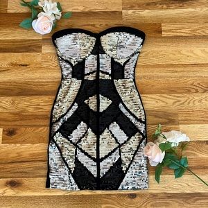 Charolette Russe Strapless Sequin Mixed Metal Dress